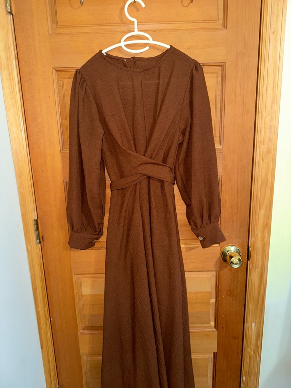 Classic Brown Long Sleeve Wrap Maxi Dress